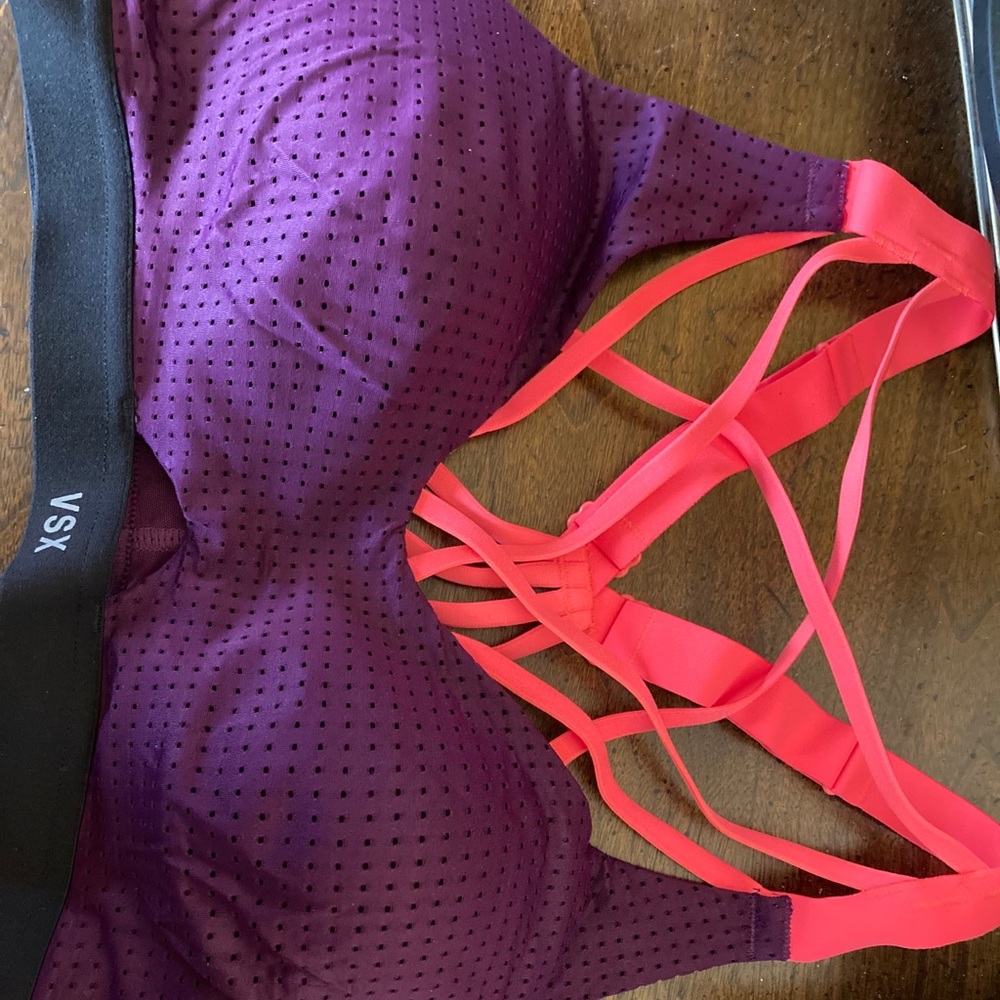 A purple victoria secret sports bra.